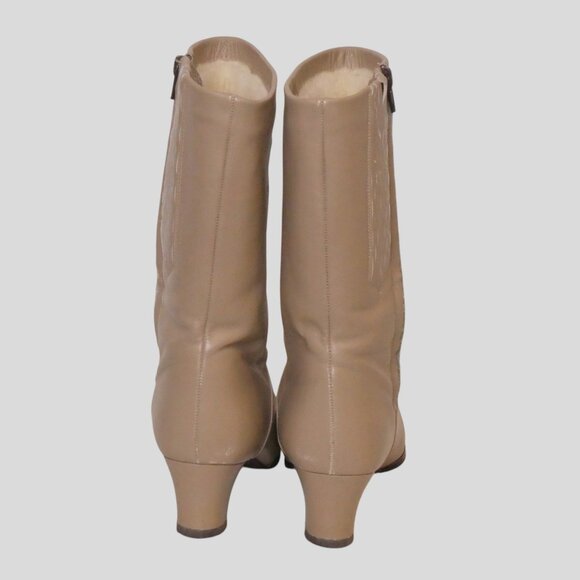 Vintage 80's / 90's Beige White Cross Leather Lined Women dressy Booth Size 8 - Picture 4 of 12